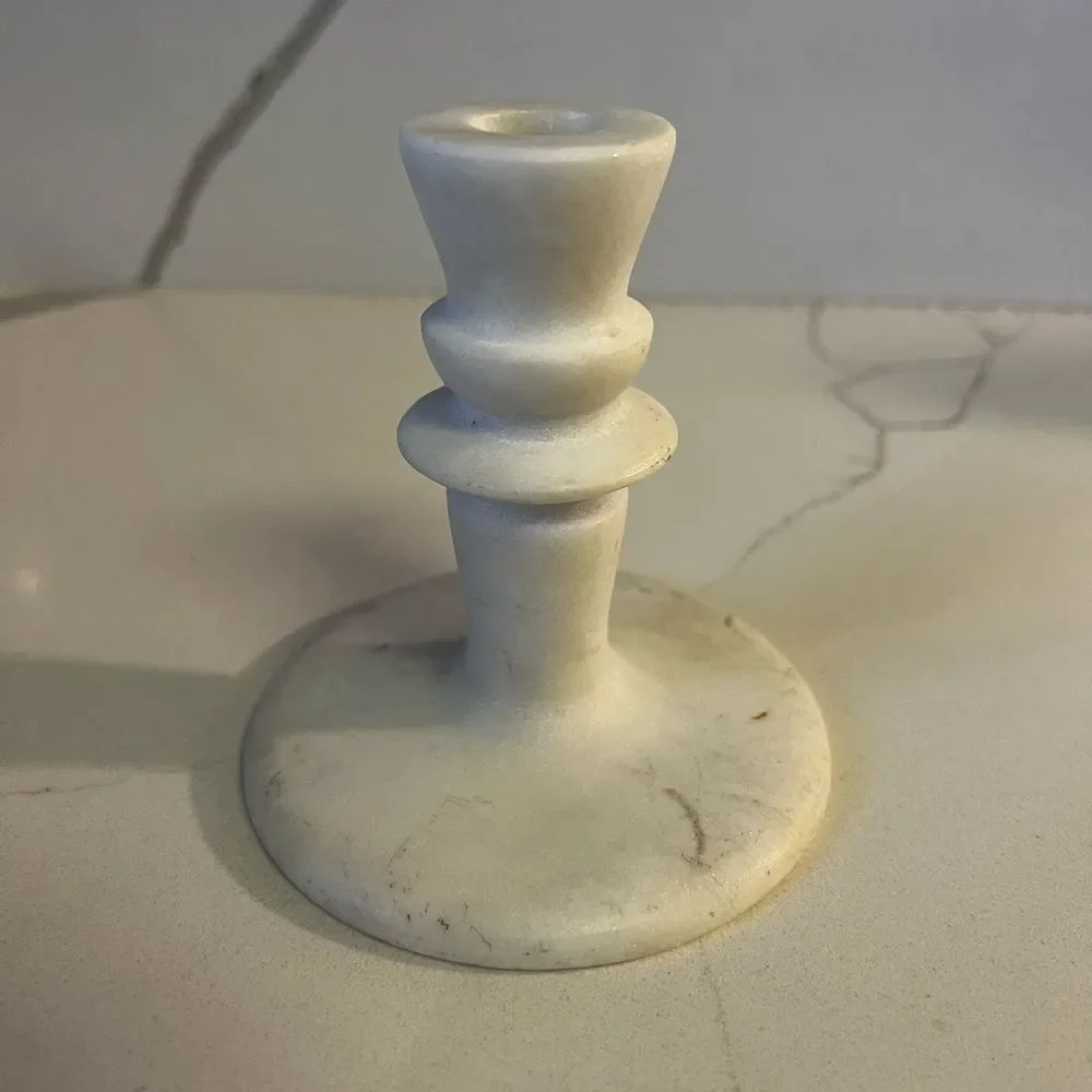 Williams Sonoma White Marble Turned Candlestick Holder